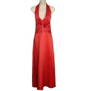 Impressions Dress 1990s Rhinestone Buttons Ruched Top Red Size 12